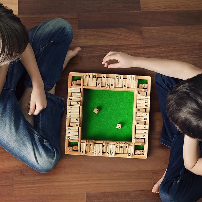 ropoda Shut The Box Game Upgraded 12 Numbers Wooden Board Games for Adult and Kids Shut The Box Dice Game -Addition Training Fun for Family Game Night