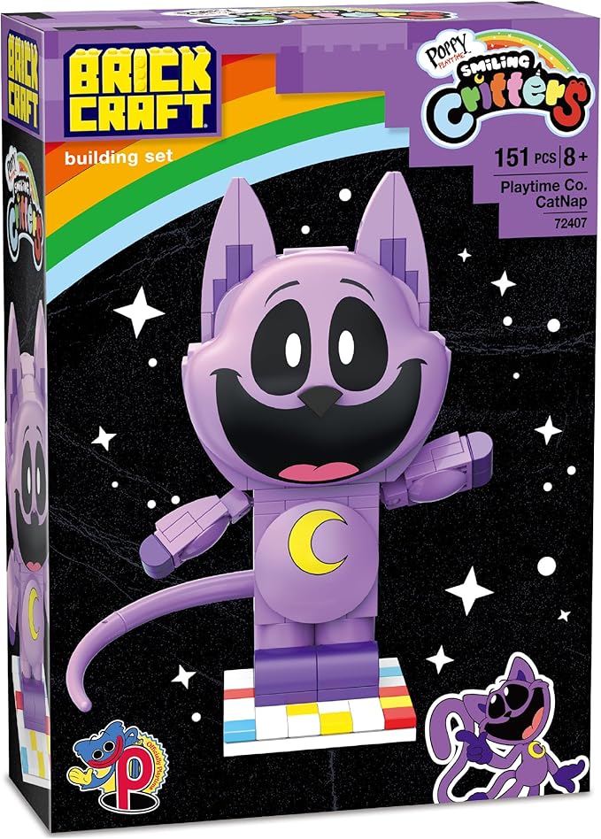 Brickcraft Poppy Playtime CatNap Smiling Critters Building Set 151 Piece Posable Purple Cat Figure with Tail Collectible Horror Game Building Toys Gift for Boys &amp Girls Ages 8 and Up
