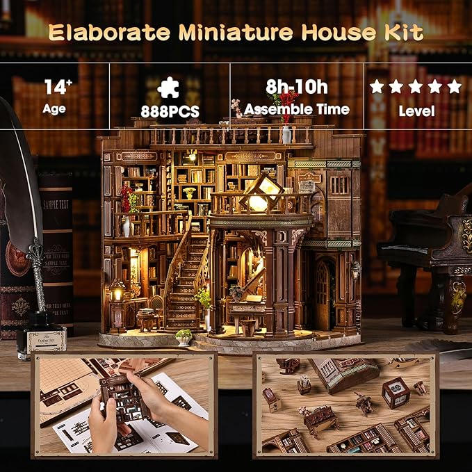 Book Nooks for Adults DIY Miniature Dollhouse Book Nook Kit Model Kits Craft Kits for Adults 3D Wooden Puzzle Book Nook Craft Bookshelf Decor Adult Craft Kits Gift with Led Light