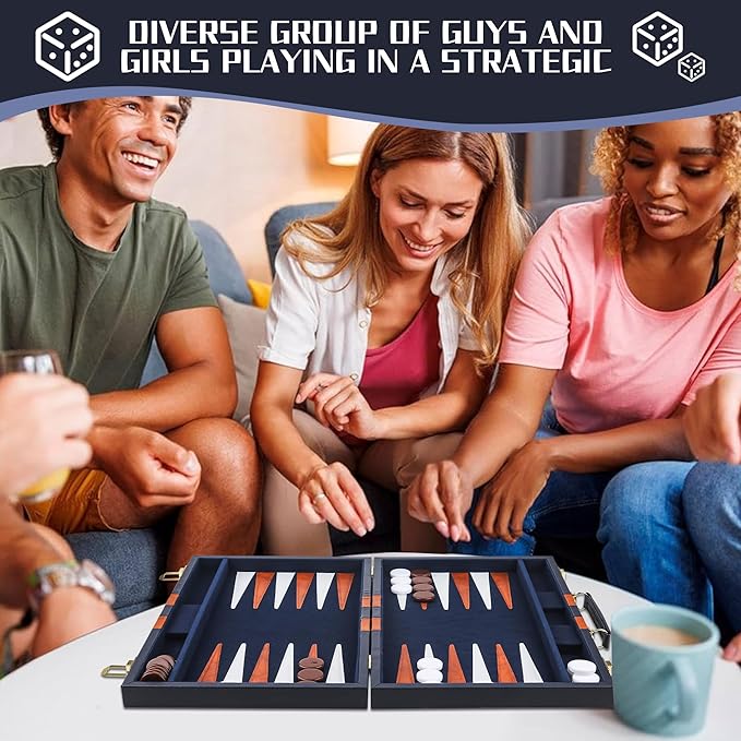 Froggod 15 inch Backgammon Sets for Adults - Classic Board Game for Adults - Portable Travel Backgammon Set for 2 Players - Perfect Adult Board Games for Gifts &amp Family Fun(Blue)