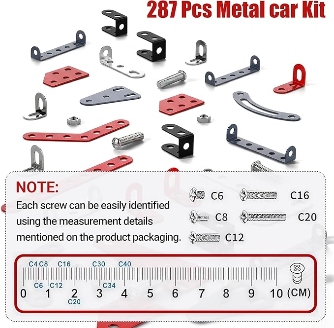 Metal Car Kit 287 Pcs Metal Building Car kit Toy Model Car Kit DIY Assembly Toy Kit STEM Educational Toys for Kids Ages 8 9 10 11 12 Teens and Adults (Racing Car)