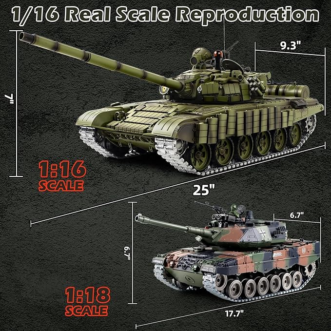 1/16 RC Tank Heng Long Soviet Union T-72 model Army Toy with Smoke Sound Light 2.4G Remote Control Tank That Shoot with Upgraded Metal Track Idler and Sprocket Wheel Steel Gearbox Two Batteries