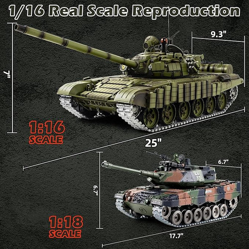 1/16 RC Tank Heng Long Soviet Union T-72 model Army Toy with Smoke Sound Light 2.4G Remote Control Tank That Shoot with Upgraded Metal Track Idler and Sprocket Wheel Steel Gearbox Two Batteries