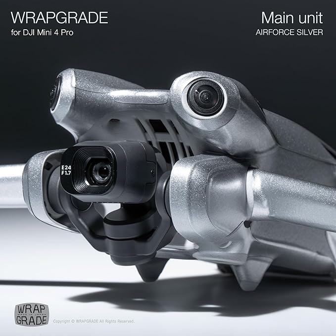 WRAPGRADE Skin Stickers Compatible with DJI Mini 4 Pro | Full Wrap (Airforce Silver)