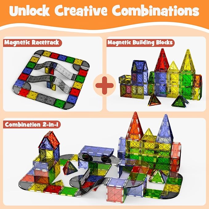 Magnetic Downhill Racer Set 40-Piece with Car &amp Tracks STEM Magnetic Tiles Building Toys for Kids Ages 3-8 Montessori Learning Toys with Reinforced Slopes &amp Loop Pieces