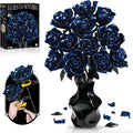 Rose Rotating Everlasting Flower Building Set (866PCS) Compatible Artificial Bouquet Elegant Home/Office Decor Accent for Tabletop Display Long-Lasting Home Decoration (Blue)
