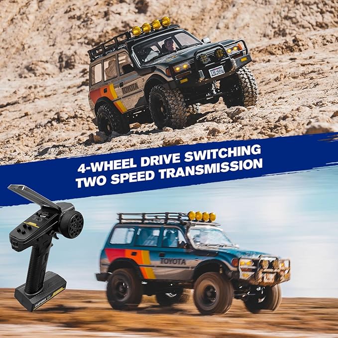 FMS RC Crawler 1/10 FCX10 Land Cruiser LC80 RS Toyota Licensed 4WD 2.4Ghz RC Rock Truck Hobby Grade RC Model Climbing Car Remote Control Car Off Road Vehicle for Adults FMS11042RSGY
