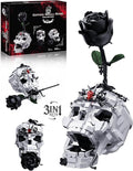 Skull Black Rose Flower Building Set 3 in 1 Gothic Horror Decor Botanical Artificial Flowers Collection Toys Ideal Home Office Decoration &amp Christmas Valentine's Day Gifts for Adults Women