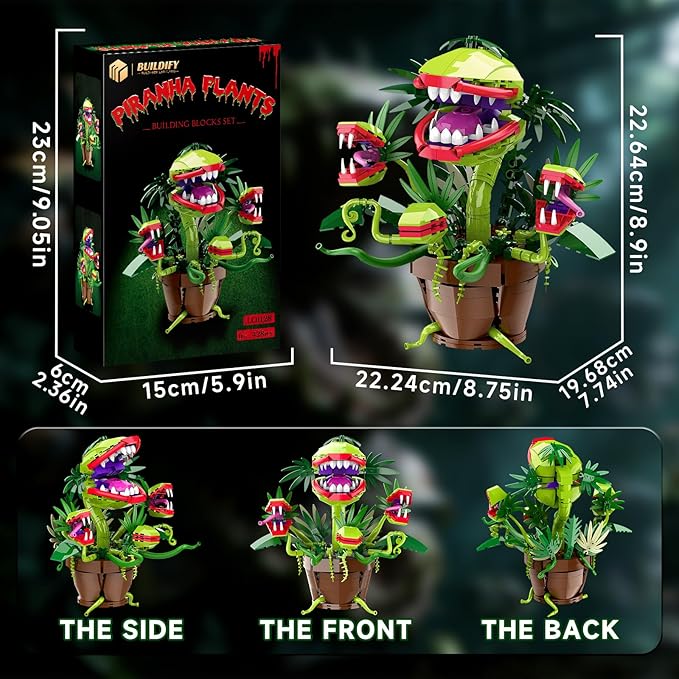 Piranha Plant Audrey 2 Building Blocks Set Little Shop of Horrors Carnivorous Flower Model with 4 Openable Mouth Toys Gifts for Kids Adults TV Movie Fans Halloween Christmas Birthday Gift（428PCS）