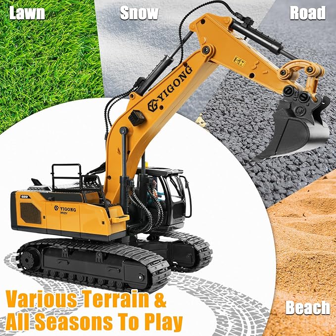 Remote Control Excavator for Boy 6 7 8 9 Years Old 2.4 GHz Gravity Controlled Excavator Toys with Lights Sound Rechargeable 11 CH RC Construction Vehicles Metal Shovel Gifts for Kids 6-12 Year Old