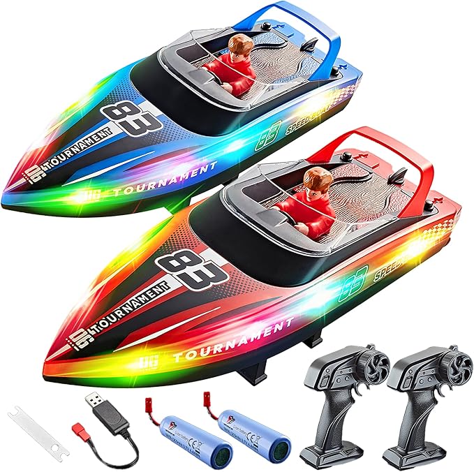 BEZGAR Remote Control Boat 2 Packs 10 inch Fast Speed RC Boat 15 KPH for Pools &amp Salt Water Summer Toys for Adults and Ideal Gifts for Kids Boys Age 6 7 8-12 Years Old - HJ821