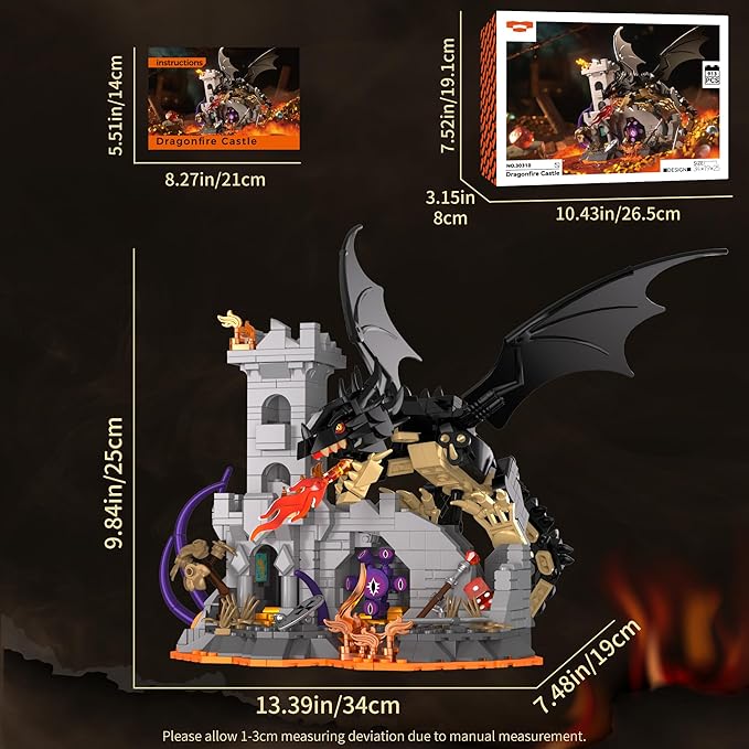 Fire Dragon Toy Building Set Medieval Castle Buildings Blocks for Adult Teens Kids 8+ Boys Girls DIY Model Building Kits Home Office Decor Birthday 919PCS