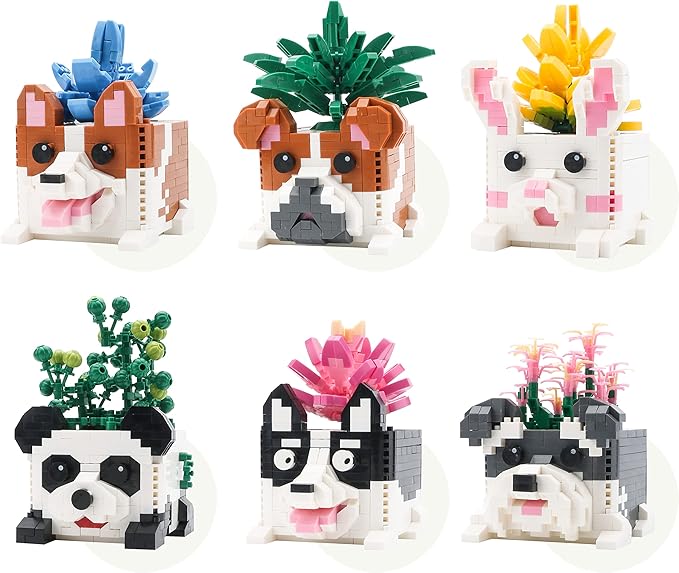 Flowers Building Blocks Sets Botanicals Adults Small Flower Plants Block Succulent for Teen 14+ Micro Cute Bonsai Animals Cactus Vase Office Creator 6 in 1 (2765PCS)