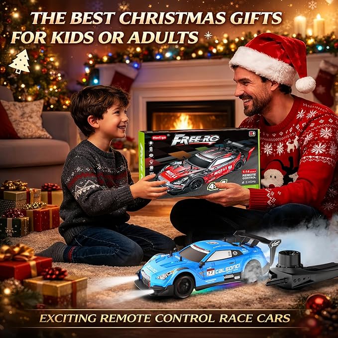 Remote Control Car RC Drift Car 1:16 Scale 4WD RC Vehicle with LED Lights 2.4GHz 30km/h RTR High Speed Racing Sport Toy for Adults Boys Girls Kids Gift 2Pcs Rechargeable Battery