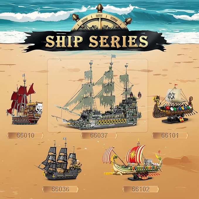 Reobrix Pirate Ship Building Sets MOC Flying Dutchman Model Toy BoatGreen Ghost Ship Building Blocks Sets 66037Toy Sets for AdultsHalloween Home Decor Birthday Gifts for Kids 14+(5503 PCS