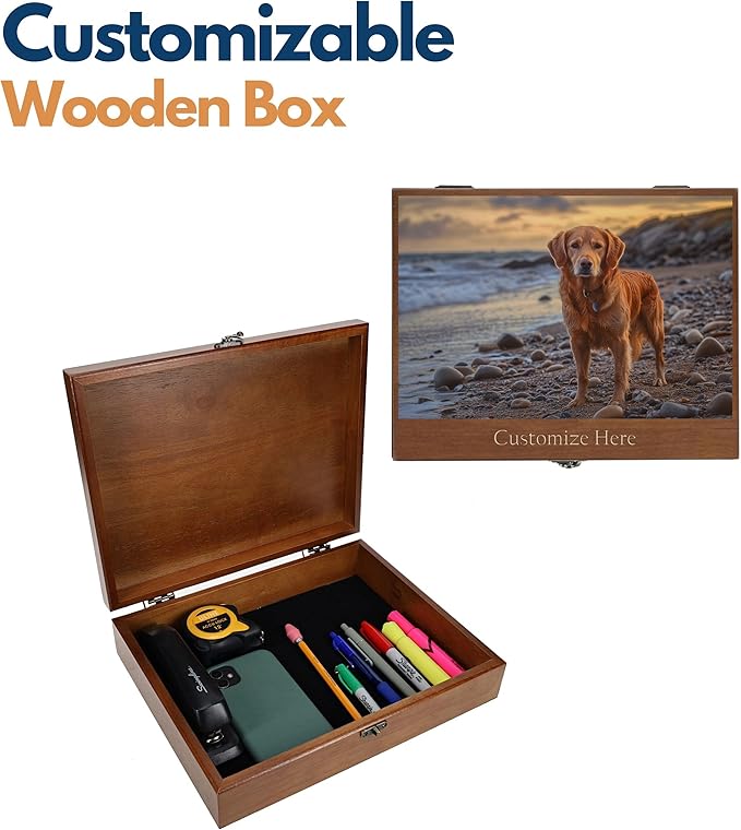 WE Games Custom Color Image Engraved Wooden Treasure Box with Lid &amp Brass Latch - Walnut Finish