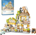 Creative Brick Box Street View-Coffee Shop Mini Building Toy Animals Interactive for Kids Simulation Architecture Toy for Girls and Boys Ages 6+ - Gift Easter Birthday Christmas (1077 PCS)