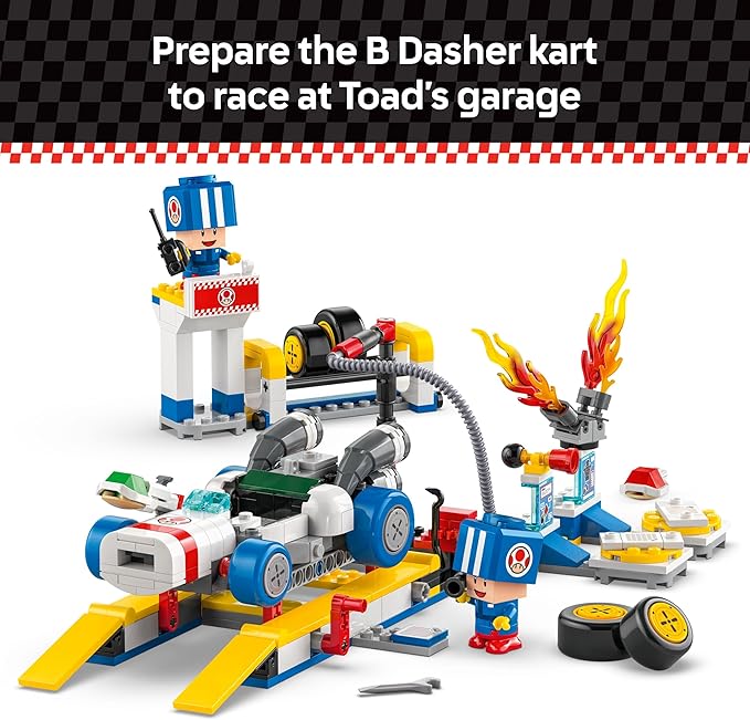 LEGO Super Mario: Mario Kart Toad's Garage - Nintendo Toy Building Set for Kids Boys &amp Girls Ages 8+ - Collectible Mario Kart Toy for Fans with 2 Blue Toad Figures - Gift Idea for Birthdays - 72