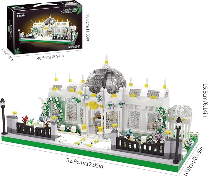 Neoclassical Garden Square Micro Blocks Building Set 2397 PCS Architecture Model with Central Grand Piano &amp Crystal Dome Street ViewToy for Adults Home Decor Gift