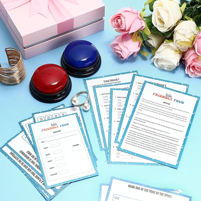 Christian Bible Friendly Feud Game with 2 Answer Buzzers Religious Feud Card Board Game Night Family Church Group Fun Trivia Quiz for Christmas Easter Party Office Class Team Building