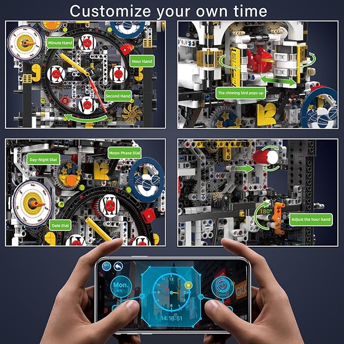 Kindazon Large Clock Building Set (3181+ PCS) Trendy Clock Building Blocks Set - Traditional Mechanical Construction Desktop Decorative Ornament Gift for Mechanical Lovers