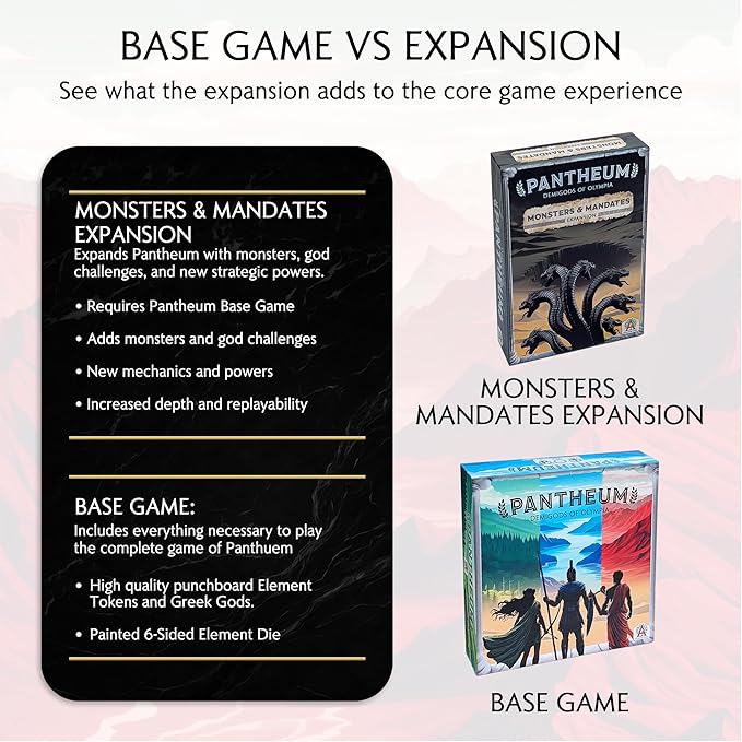 Monsters &amp Mandates Expansion for Pantheum by Archwood Games | 3 Modular Add-Ons with New Demigods Monsters &amp Mandate Missions | Strategy Expansion for Ages 12+ | 1–4 Players | 45–60 Min Play