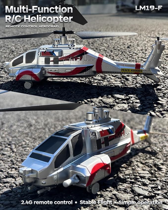 RC Helicopter with 10 Missiles LM19-F 2.4GHz Remote Control Helicopter for Beginners and Adults LED Lights Altitude Hold One-Key Take Off Gifts for Military Fans (2 Batteries)