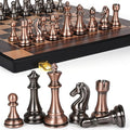 15-Inch Large Metal Chess Set for Adults and Kids with Metal Chess Pieces – Foldable Wooden Board with Storage Portable Classic Game Set for Travel &amp Home Elegant Gift for Chess Enthusiasts