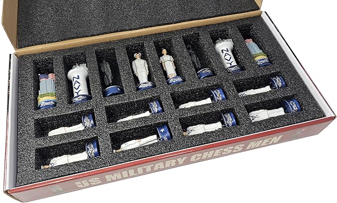 US Military Chess Set Army Navy Air Force or Marines. Choose 2 Branches of Men with 17 inch Walnut Color Storage Board (Navy vs Marines)