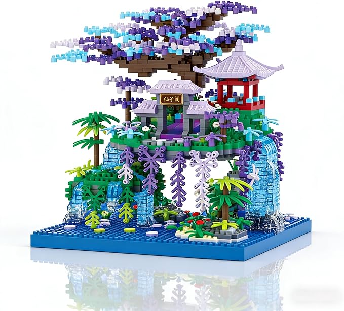 Beego Peach Blossom Pond Architecture Tree House Micro Building Kit Set Japanese Cherry Blossom Architecture Building Blocks Sakura Tree House Valentines Gift for Lover Adults(1746PCS)