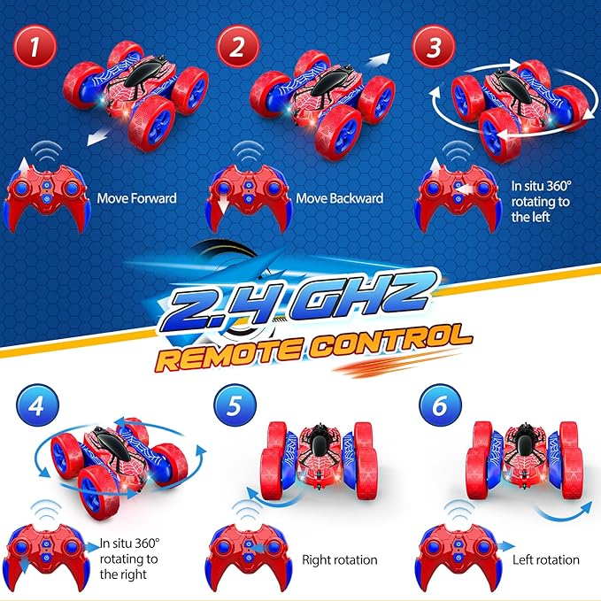 Toys for Boys 4-6360° Rotating 2.4GHz Fast Stunt Rechargeable 4WD Remote Control Car Boy Toys for Age 4-6 5-7 6-8Outdoor Toy RC Car Gifts for Birthday Chritmas Halloween Easter Boys Girls