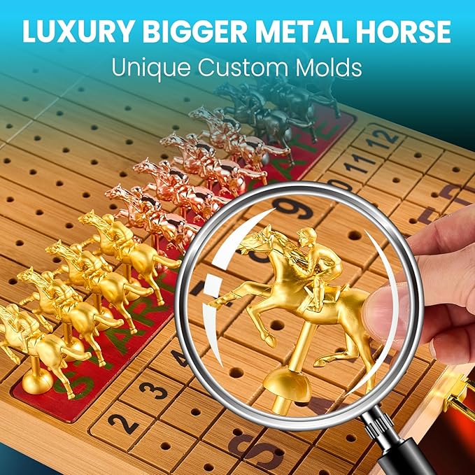 Horse Race Board Game Replacement Horses Horse Racing Board Game Horse Figurines with 11 Horses(4 Gold 4 Rose Gold 3 Silver-Gray Horses 2 Dices and 2 Playing Cards NO Game Board Included)