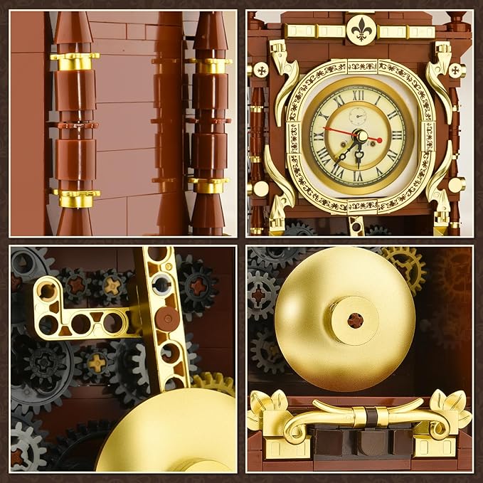 Retro Clock Building Set for AdultsVintage Pendulum Clock Model with Rotating GearsHome Decor Mechanical Building Blocks Toys Gift for Boys and Girls 8+ (751 Pieces)