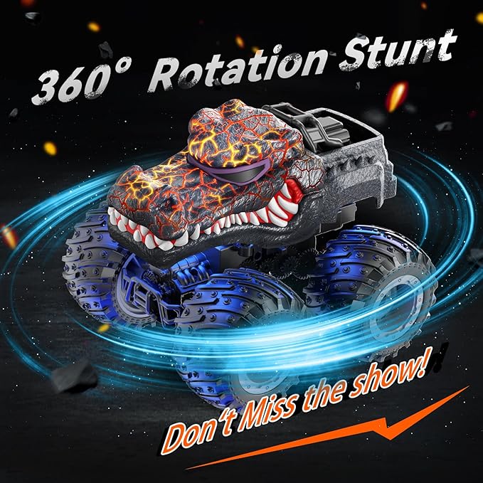 Remote Control Car 2.4GHz Monster Trucks Toys with Light Spray Birthday Gift for Kids 3 4 5 6 7 8 All Terrain RC Cars Toddler Toys for Boys Girls 3+ Year Old (Crocodile)