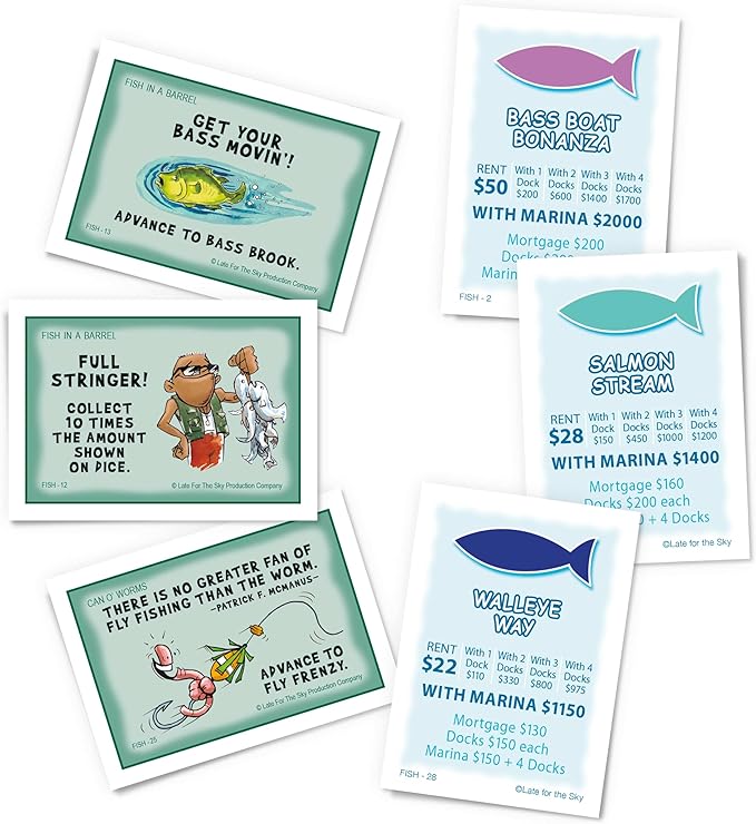 Late for the Sky Fishin'-Opoly Fishing Board Game for Families 2–6 Players Ages 8+ Funny Property Trading Strategy Game Great Gift for Anglers