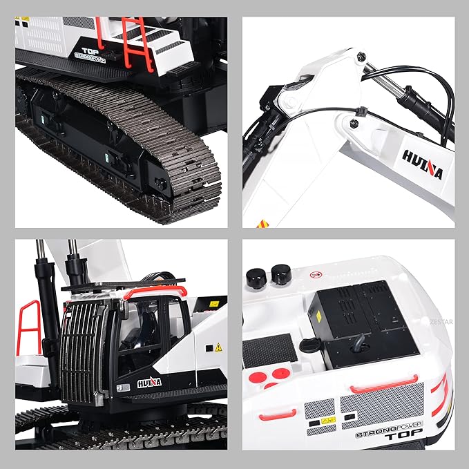 HUINA 1594 Metal RC 1:14 Excavator 28 Channel Digger Construction Vehicle Hobby Outdoor Gift Remote Control Tractor Crawler Toy Lights Sounds 4 attachments and 2 Rechargeable Batteries - 2026 Model
