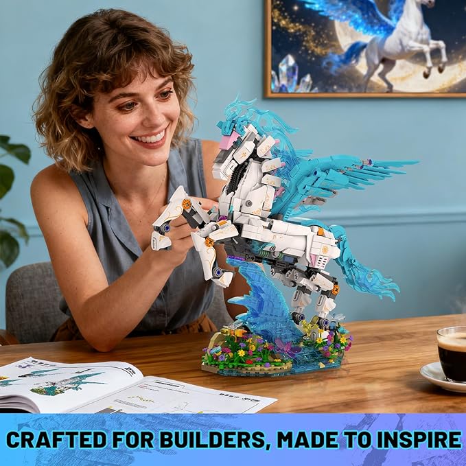 JMBricklayer Pegasus Building Set for Adults/Women Fantasy Animal Art Model with Light Advanced Building Kit Gift for Valentines Christmas Birthday &amp Home Bedroom Art Decor - 70015 New Upgrade