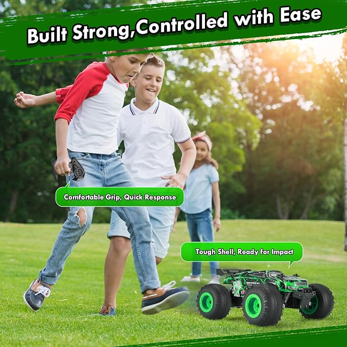 Remote Control Car 1:18 Rc Cars All-Terrain RC Truck with LED Light 20KM/H Rechargeable 2WD 2.4GHz Sturdy PVC Shell Remote Control Truck for Boys 4-7 8-12 Beginner (Green)