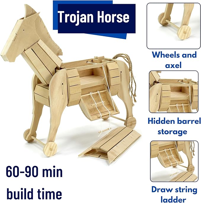 Pathfinders STEM Kit – Trojan Horse Model | DIY Wooden Craft Kit for Kids 10-14 | Girls Arts &amp Crafts STEM Gift | Ancient Greek History Project | Hands-On Educational Toy Engineering and Science