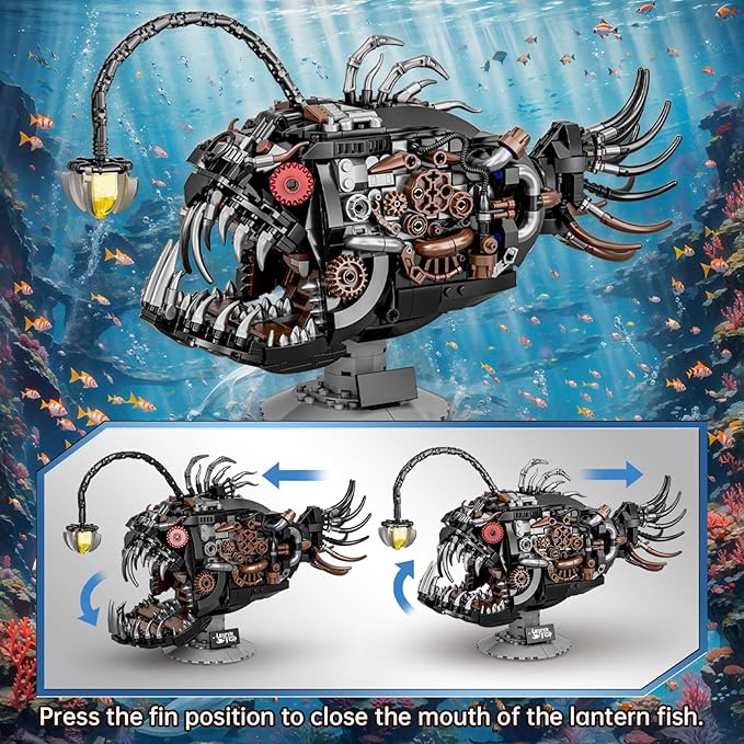 Mechanical Lantern Fish Building SetSea Animal Building Block ToyHome Decor Gift for for Adults and Kids 1038PCS ﻿