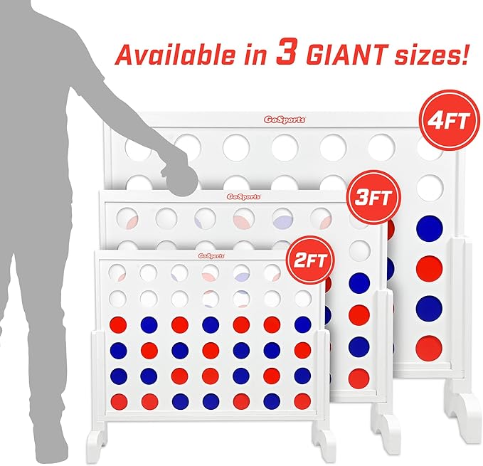 GoSports 2 foot Width Giant 4 in a Row Game with Carrying Case Made from Wood