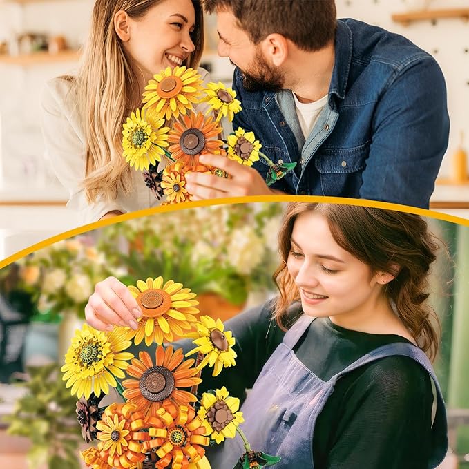 Van Gogh Sunflower Building Set Adjustable Flowers Bouquet for Adults Teens 1009PCS Botanical Collection Compatible with Lego Home Decor Gift for Any Occasion