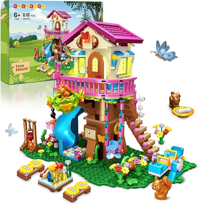 HOGOKIDS Tree House Building Set with LED Light - 622pcs Treehouse Building Blocks Toys Forest Up House Toys with Slide Birthday Easter Gifts for Kids Girls Boys Age 8 9 10 11 12+