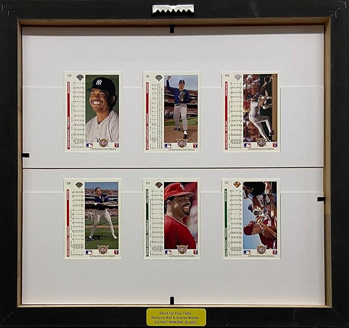 Trading Card Frame for 6 Standard Trading Cards Black Frame with Matting and Card Mounts (Orange White Trim Mat - Black Frame)