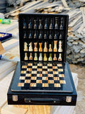Marble Chess Set Handmade Onyx Full Chess Game Set.Comes in Rexine Box Packaging. Perfect for Gifting (Black Multigreen)