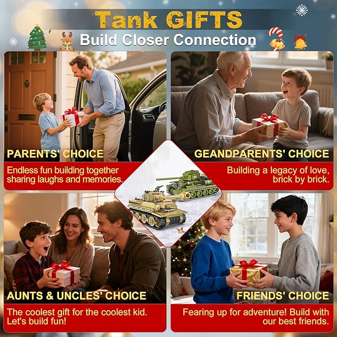 Sosuy WW2 Building Block Army Tank-Sets for Boys Men 1:32 Movable German Tiger &amp Soviet T-34 Military Toys for Kids Ages 8+ Mini Cannon Vehicle Model History Birthday Gifts for Teen Girls 1030 Pi