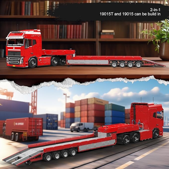 Mould King Trailer Truck Technique Building Blocks Kits MOC 19015T Truck Model Set to Build Gift for Age 14+/Adults Collections Enthusiasts(3399 Pieces with Motor/RC)