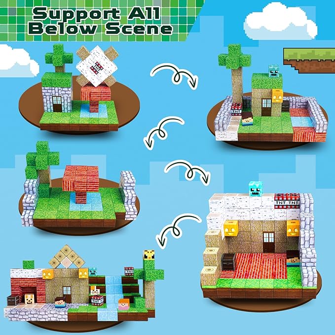 150PCS Magnetic Blocks - Magnetic Building Blocks Magnet Cubes Toys Stacking Build Forest World Set STEM Montessori Sensory Toys for Kids Boys Girls Ages 3 4 5 6 7 8 9 10 Easter Birthday Gifts