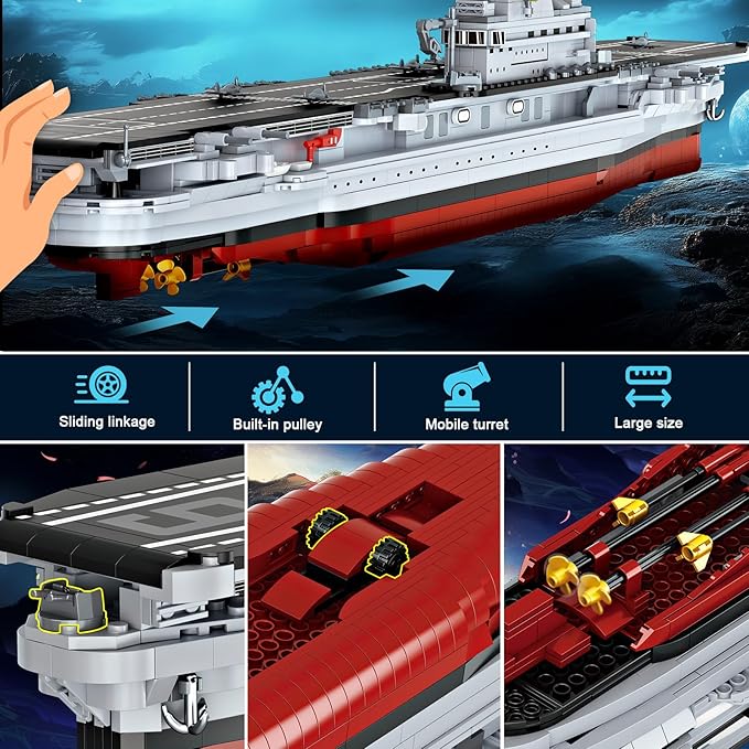 Military Battleship Building Set for Adults Boys 14+ World Class USS CV-6 Enterprise Battleship Collectible Display Model Large Warship Building Set Birthday Gifts (1883 Pieces)
