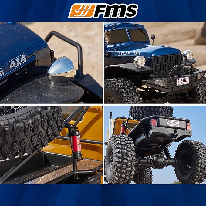 EAZYRC FMS Rochobby 1/10 Atlas Ready Set RC Crawler RC Truck 4X4 with Lighting 2.4GHz RadioBall Bearing Metal-Gear Full4 Link SuspensionRapid Separation Car Body for Adult (Blue)